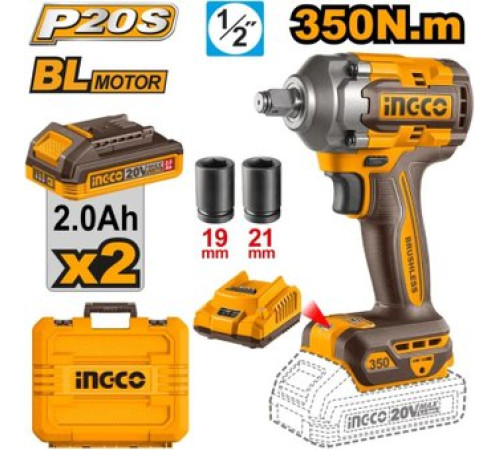 Гайковерт Ingco CIWLI2035 с 2-мя АКБ, кейс