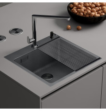 Кухонная мойка Roxen Snake 560220-45-BS PVD графит/текстурная поверхность с ролл-матом и дозатором