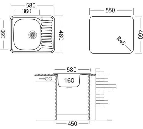 Кухонная мойка Ukinox Комфорт COM580.480 --GT6K 2L-