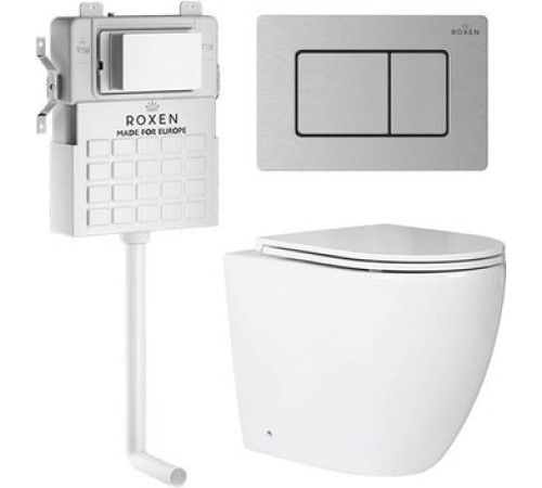 Унитаз приставной Roxen Antares в комплекте с инсталляцией Roxen Attach 5 в 1 968412 кнопка: сатин