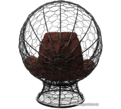 Кресло M-Group Кокос на подставке 11590405 черный ротанг/коричневая подушка