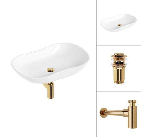 Умывальник Lauter 21570 + клапан 21190G + сифон 21635G золото