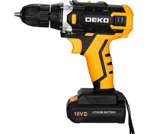 Дрель-шуруповерт Deko Sharker 16V 083-1108 с 2-мя АКБ, кейс