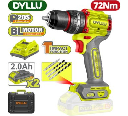 Ударная дрель-шуруповерт Dyllu DTCDP7281 с 2-мя АКБ, кейс