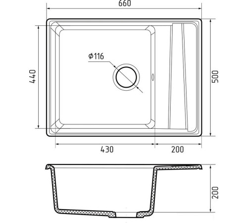 Кухонная мойка GranFest GF-LV-660L кашемир