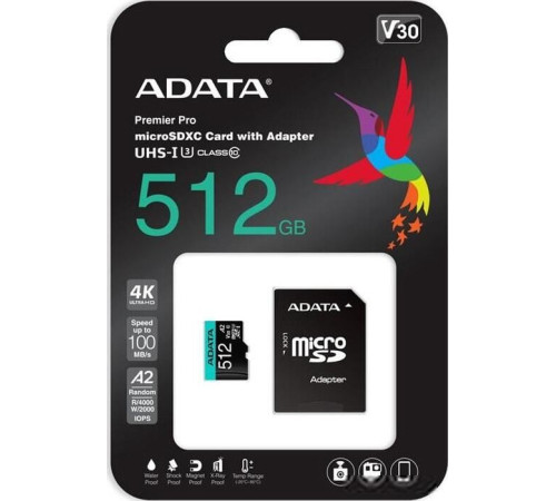 Карта памяти ADATA Premier Pro AUSDX512GUI3V30SA2-RA1 microSDXC 512GB с адаптером