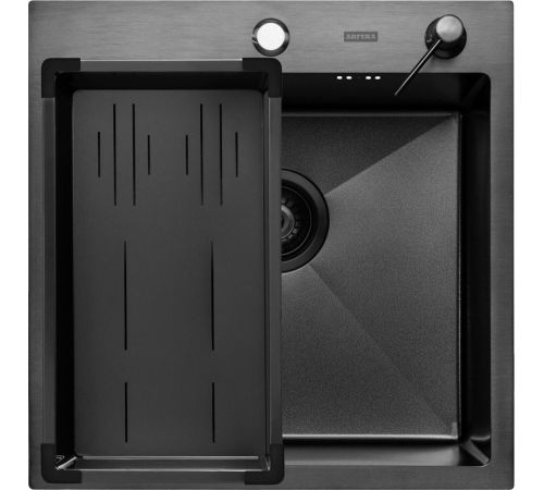 Кухонная мойка ARFEKA Eco AR мойка 500*500, коландер G, дозатор Black Decor Volcanic