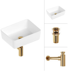 Умывальник Lauter 21674B + клапан 21190G + сифон 21635G золото