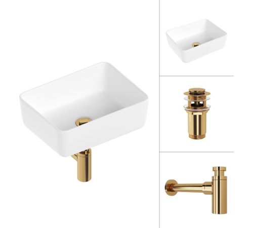 Умывальник Lauter 21674B + клапан 21190G + сифон 21635G золото