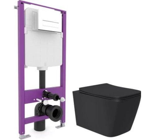 Унитаз подвесной Lauter Magdeburg 21103EC + EVO815N + Triton Pro EVO черный матовый с кнопкой смыва белый матовый
