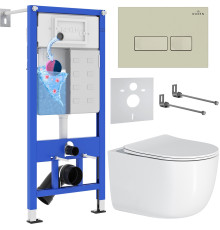 Унитаз подвесной Roxen Vortex в комплекте с инсталляцией StounFix Dual Fresh 6 в 1 966745 кнопка: бежевый