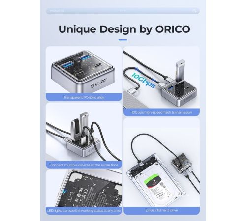 USB-хаб Orico XHJ2U2C-G2-10-GY-BP