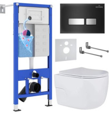 Унитаз подвесной Roxen Porto One Rimless 6 в 1 StounFix Dual Fresh 646666 чёрное стекло