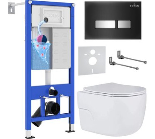 Унитаз подвесной Roxen Porto One Rimless 6 в 1 StounFix Dual Fresh 646666 чёрное стекло