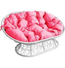 Садовый диван M-Group Мамасан 12110108 белый ротанг/розовая подушка