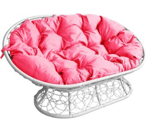 Садовый диван M-Group Мамасан 12110108 белый ротанг/розовая подушка