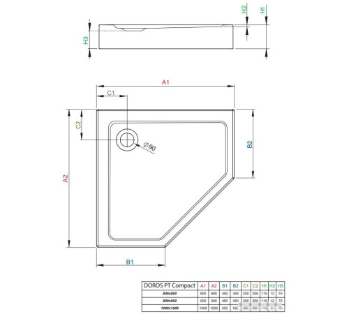 Душевой поддон Radaway Doros PT Compact 90x90