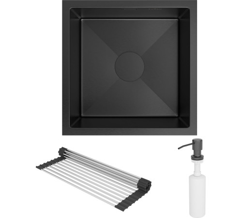 Кухонная мойка Roxen Uno 560210-44B 440*440 PVD графит под столешницу с ролл-матом и дозатором