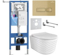 Унитаз подвесной Roxen Vine Tornado в комплекте с инсталляцией StounFix Dual Fresh 6 в 1 979006 кнопка: брашированное золото