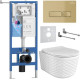 Унитаз подвесной Roxen Vine Tornado в комплекте с инсталляцией StounFix Dual Fresh 6 в 1 979006 кнопка: брашированное золото
