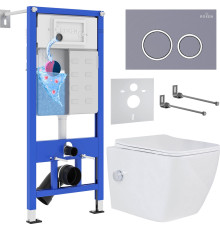 Унитаз подвесной Roxen Cube bidet в комплекте с инсталляцией StounFix Dual Fresh 6 в 1 966127 кнопка: серый бетон