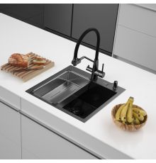 Кухонная мойка ARFEKA Eco AR мойка 500*500, коландер G, дозатор Black Decor Volcanic