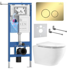 Унитаз подвесной Roxen Antares Tornado Long в комплекте с инсталляцией StounFix Dual Fresh 6 в 1 868449 кнопка: золото глянцевая