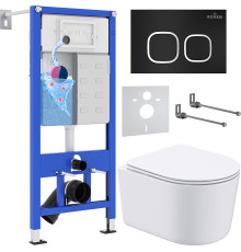 Унитаз подвесной Roxen Simple Compact в комплекте с инсталляцией StounFix Dual Fresh 6 в 1 917914 кнопка: черный матовый
