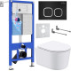 Унитаз подвесной Roxen Simple Compact в комплекте с инсталляцией StounFix Dual Fresh 6 в 1 917914 кнопка: черный матовый
