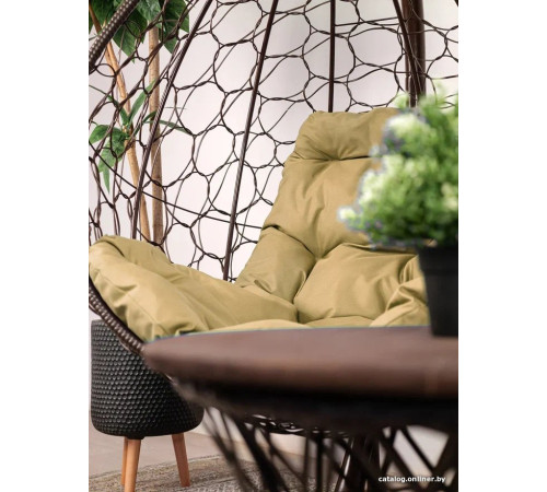 Подвесное кресло M-Group Капля 11020201 коричневый ротанг/бежевая подушка