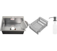 Кухонная мойка Schtoff Best Decor Silver 5550 + коландер KR-1 GREY + дозатор SD-1 GREY