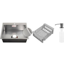 Кухонная мойка Schtoff Best Decor Silver 5550 + коландер KR-1 GREY + дозатор SD-1 GREY