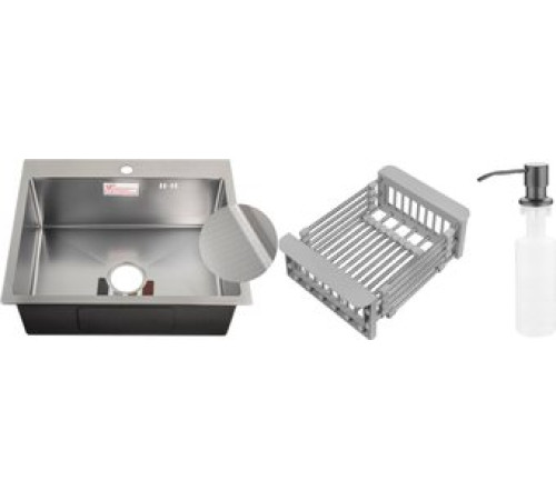 Кухонная мойка Schtoff Best Decor Silver 5550 + коландер KR-1 GREY + дозатор SD-1 GREY