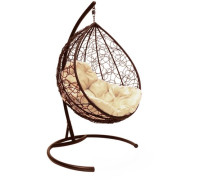 Подвесное кресло M-Group Капля 11020201 коричневый ротанг/бежевая подушка
