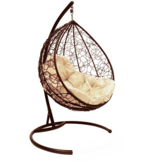 Подвесное кресло M-Group Капля 11020201 коричневый ротанг/бежевая подушка