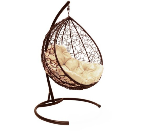 Подвесное кресло M-Group Капля 11020201 коричневый ротанг/бежевая подушка
