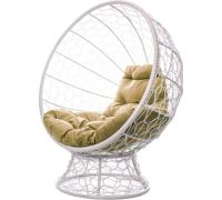 Кресло M-Group Кокос на подставке 11590101 белый ротанг/бежевая подушка