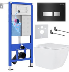 Унитаз подвесной Roxen Cube One Rimless 6 в 1 StounFix Dual Fresh 646038 чёрное стекло