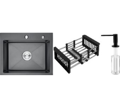 Кухонная мойка Schtoff Best Black 6050 + коландер KR-1 BLACK + дозатор SD-1 BLACK