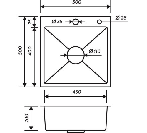 Кухонная мойка РМС MR-5050 с корзиной и дозатором