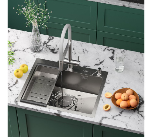 Кухонная мойка Roxen Simple 560220-60-V сатин/текстурная с коландером и дозатором