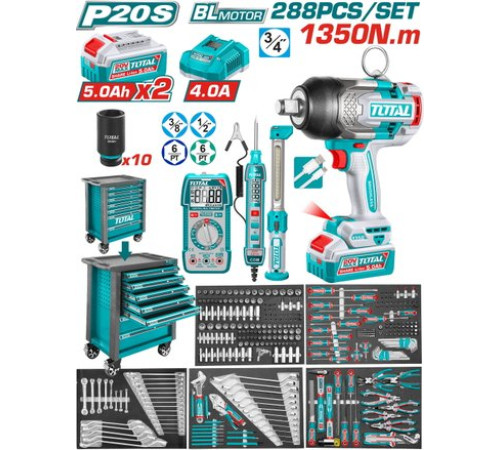 Гайковерт Total THPTCS82882 с 2-мя АКБ, кейс, набор инструментов
