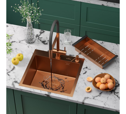 Кухонная мойка Roxen Simple 560220-60BR-GR бронза/текстурная PVD покрытие с коландером и дозатором