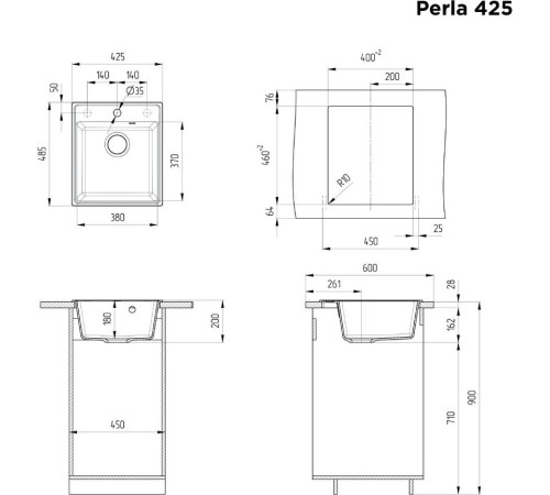 Кухонная мойка MAUNFELD Perla 425 MFQS-425B черный