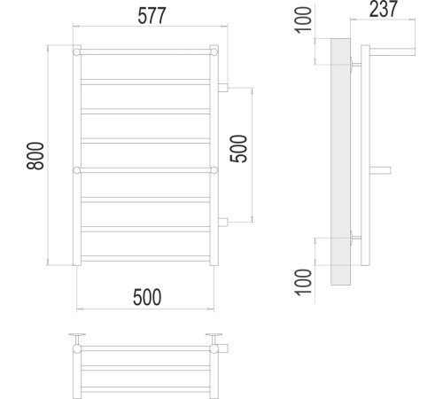 Полотенцесушитель TERMINUS Аврора П8 500х800 с 2 полками и боковым подключением 500