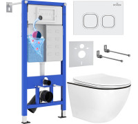 Унитаз подвесной Roxen Antares Black в комплекте с инсталляцией StounFix Dual Fresh 6 в 1 964671 кнопка: белый глянец