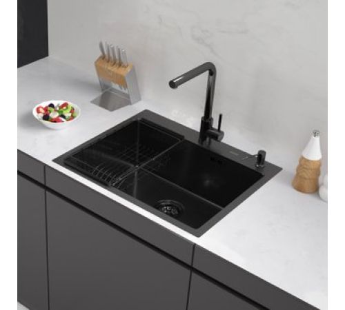 Кухонная мойка ARFEKA ECO AR мойка 600*500, коландер F, дозатор BLACK DECOR VOLCANIC