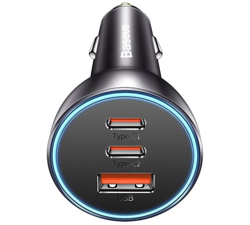Автомобильное зарядное Baseus Golden Contactor Pro Triple Fast Charger Car Charger 65W CGJP010013 темно-серый