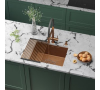 Кухонная мойка Roxen Uno 560210-54-BRS PVD бронзовая/текстурная с ролл-матом и дозатором