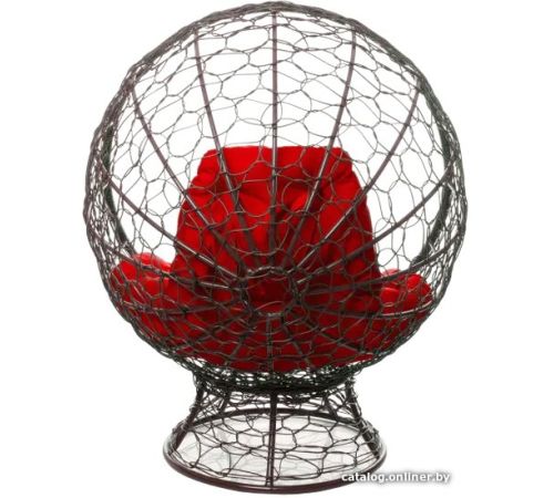Кресло M-Group Кокос на подставке 11590206 коричневый ротанг/красная подушка
